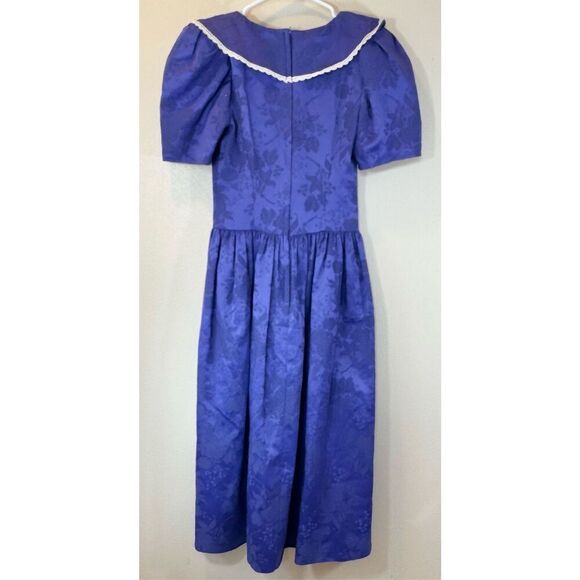 Vintage Gunne Sax Cottage Core Stunning Lace Collar Vibrant Blue Evening Dress - Picture 2 of 4